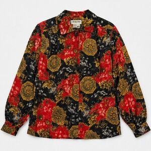 Vtg Baroque Medallion Pleasures Art to Wear Blouse Button Up sz 12 Heritage Road